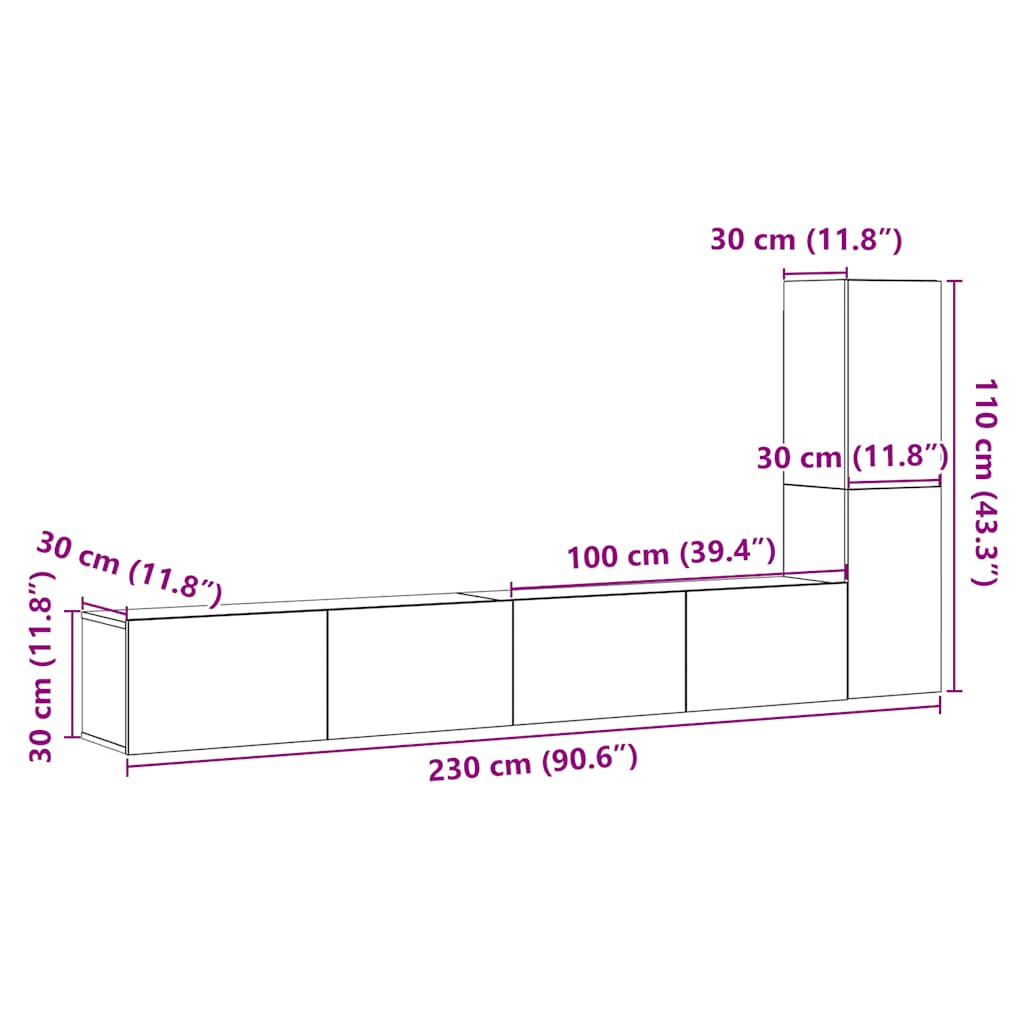 TV wall cabinets 3 pcs. Old wood look wood material