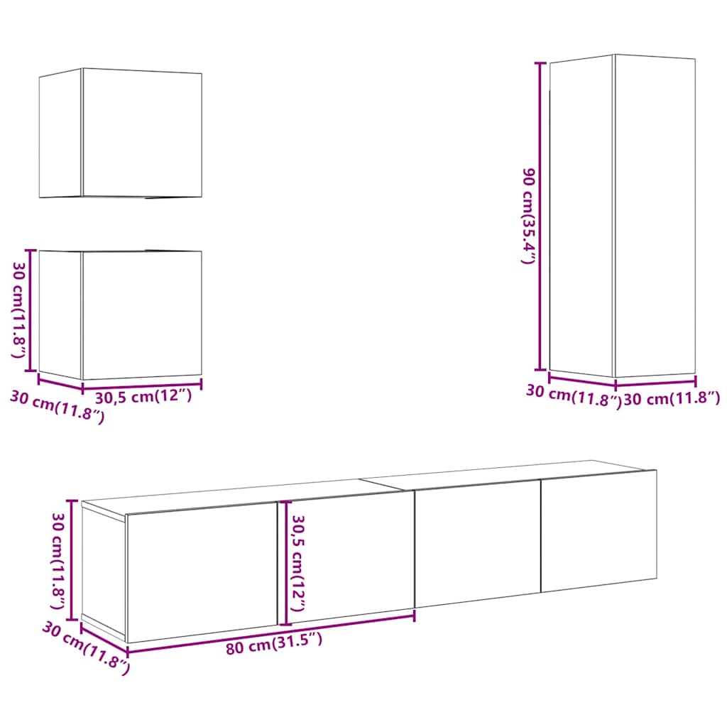 5-tlg. TV-Schrank-Set Wandmontage Artisan-Eiche Holzwerkstoff