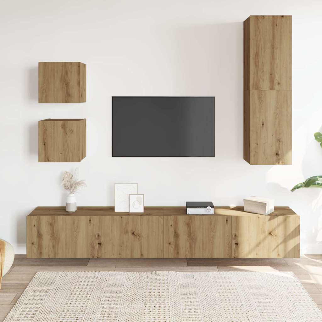 5-tlg. TV-Schrank-Set Wandmontage Artisan-Eiche Holzwerkstoff