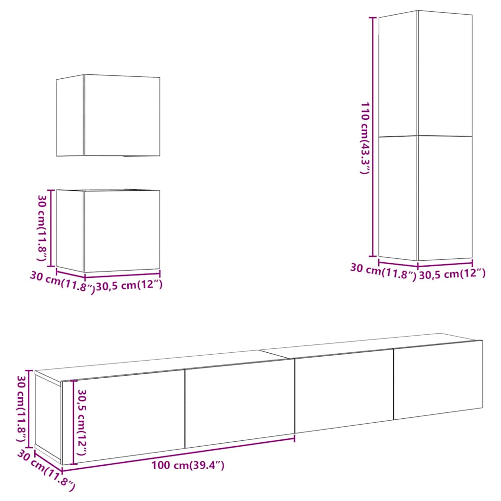 5-tlg. TV-Schrank-Set Wandmontage Artisan-Eiche Holzwerkstoff
