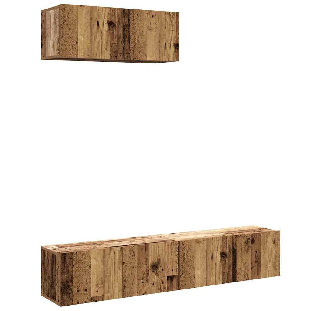 Ensemble de meubles TV 3 pièces, fixation murale, aspect bois récupéré, matériau à base de bois