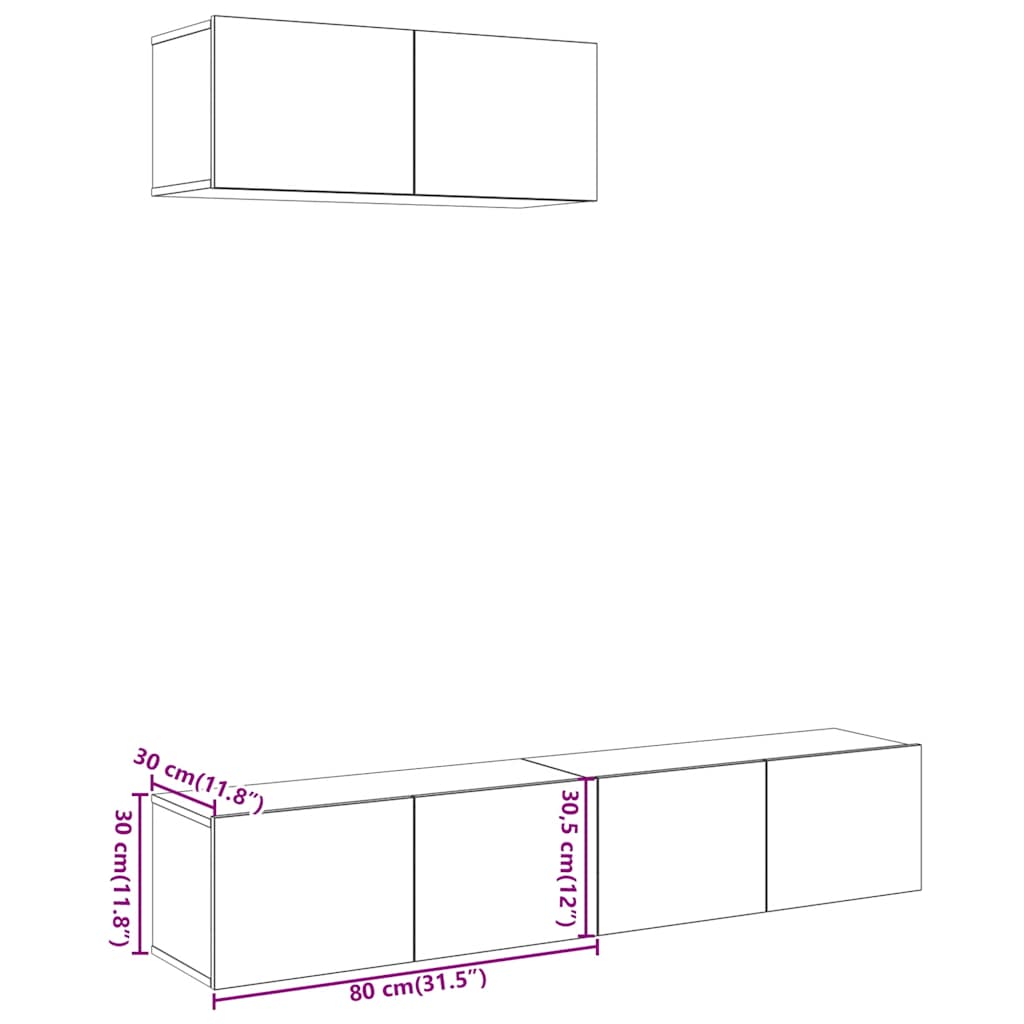 Ensemble de meubles TV 3 pièces, fixation murale, aspect bois récupéré, matériau à base de bois