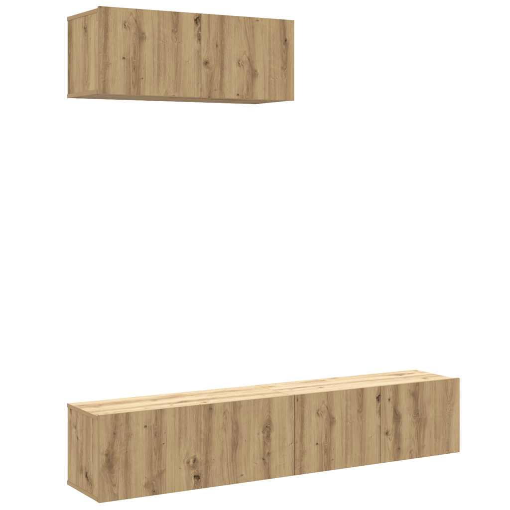 Ensemble de meubles TV 3 pièces, fixation murale, en bois de chêne artisanal