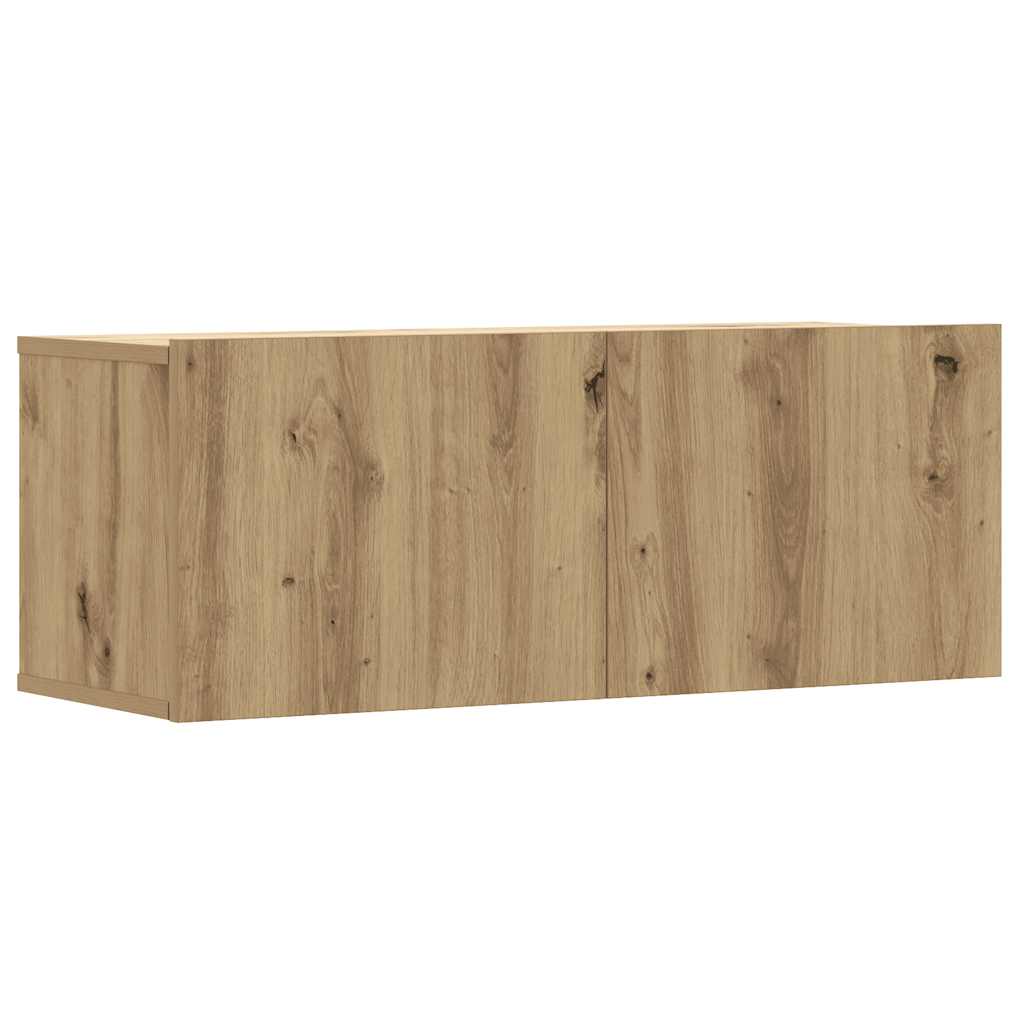 Ensemble de meubles TV 3 pièces, fixation murale, en bois de chêne artisanal