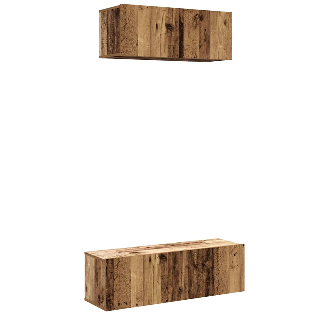 Ensemble de meubles TV 2 pièces, fixation murale, aspect bois récupéré, matériau à base de bois