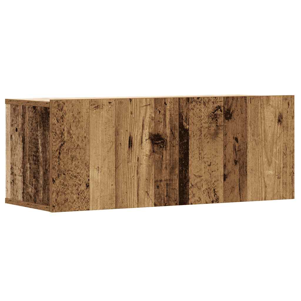 Ensemble de meubles TV 2 pièces, fixation murale, aspect bois récupéré, matériau à base de bois