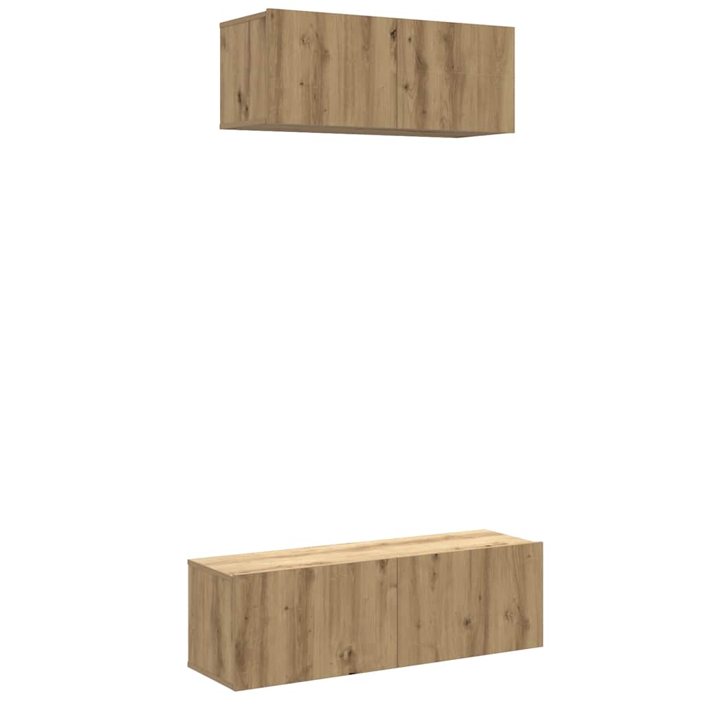 Ensemble de meubles TV 2 pièces, fixation murale, en bois de chêne artisanal