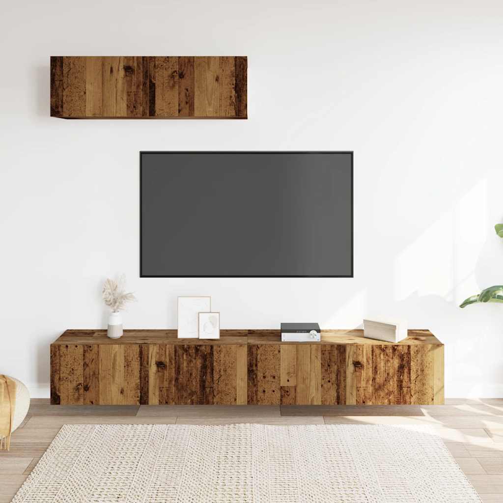 TV wall cabinets 3 pcs. Old wood look 100x30x30 cm wood material