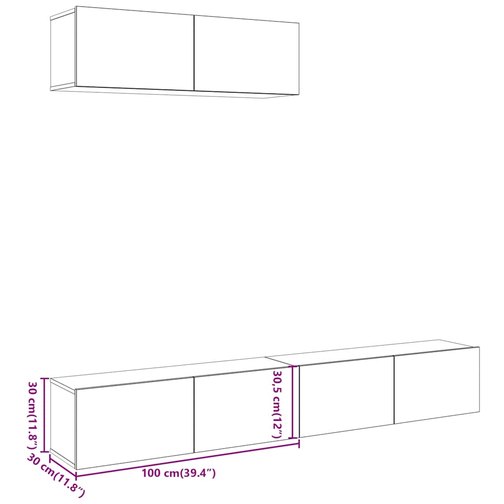 TV wall cabinets 3 pcs. Old wood look 100x30x30 cm wood material