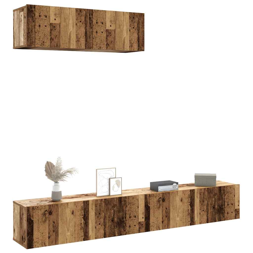 TV wall cabinets 3 pcs. Old wood look 100x30x30 cm wood material