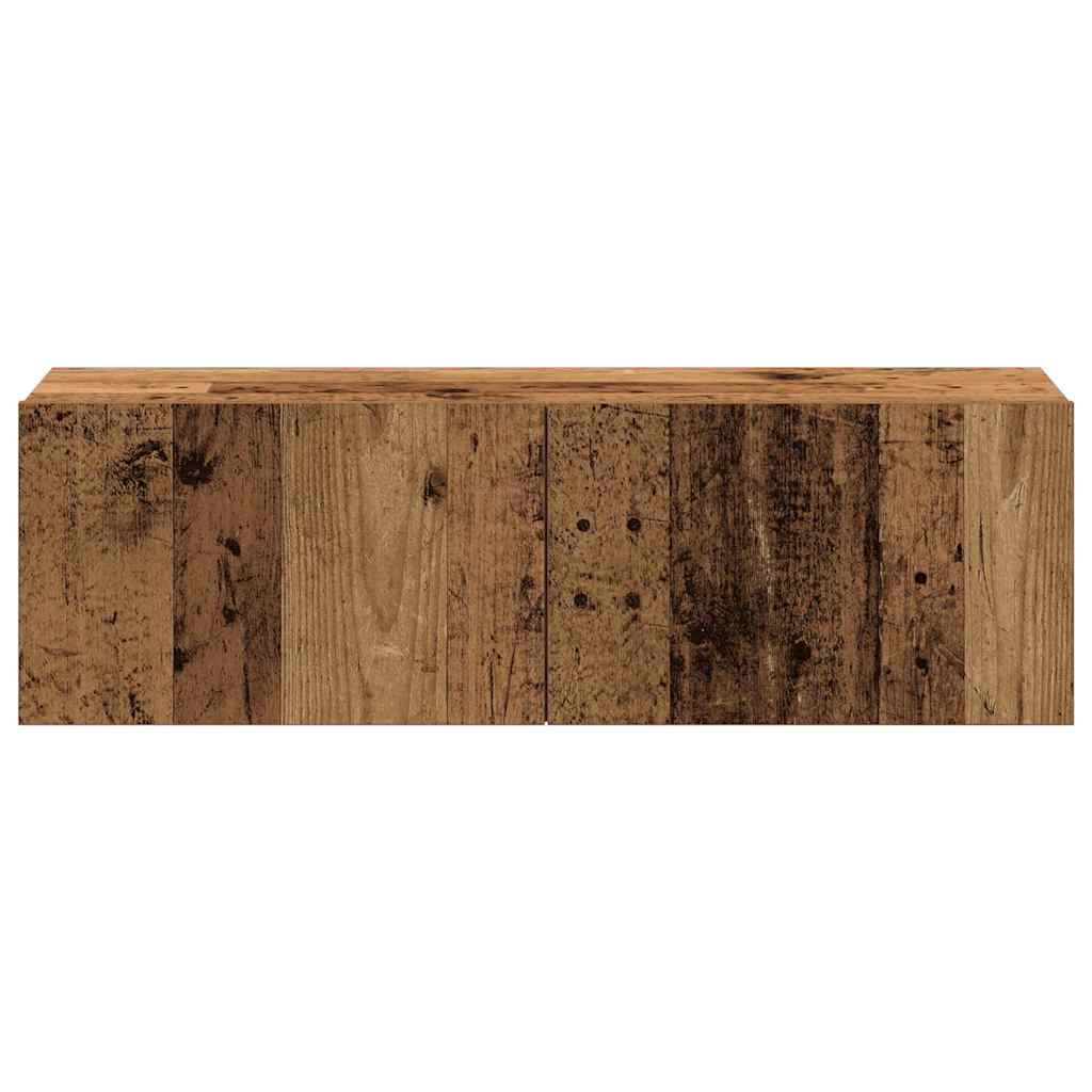Ensemble de meubles TV 4 pièces, fixation murale, aspect bois récupéré, matériau à base de bois