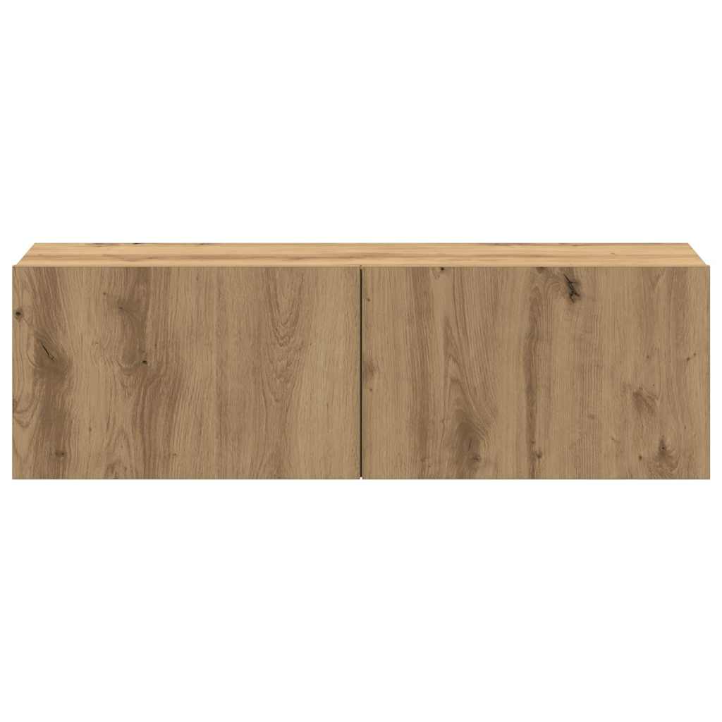 Ensemble de meubles TV 4 pièces, fixation murale, en bois de chêne artisanal
