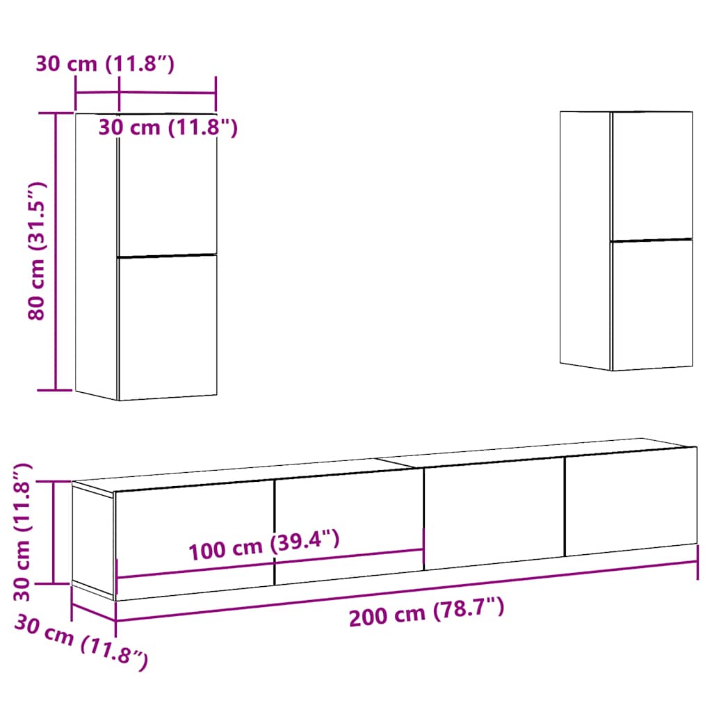 4-tlg. TV-Schrank-Set Wandmontage Artisan-Eiche Holzwerkstoff