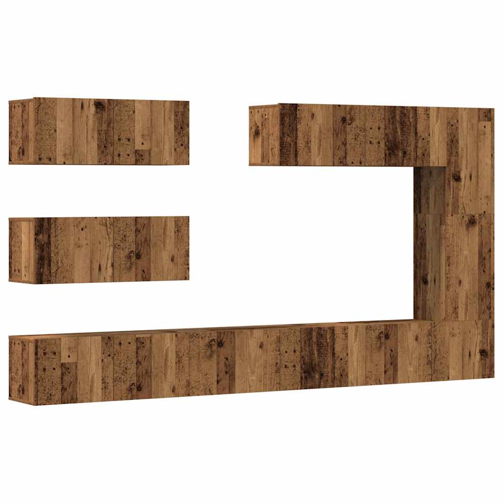 7-piece TV cabinet set, wall-mounted, reclaimed wood look, wood-based material