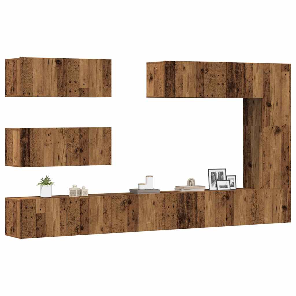 7-piece TV cabinet set, wall-mounted, reclaimed wood look, wood-based material