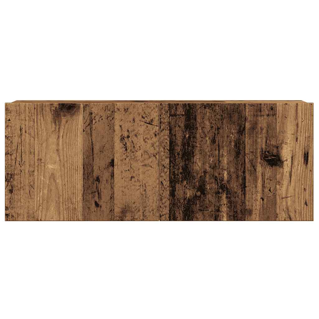 Ensemble de meubles TV 4 pièces, fixation murale, aspect bois récupéré, matériau à base de bois