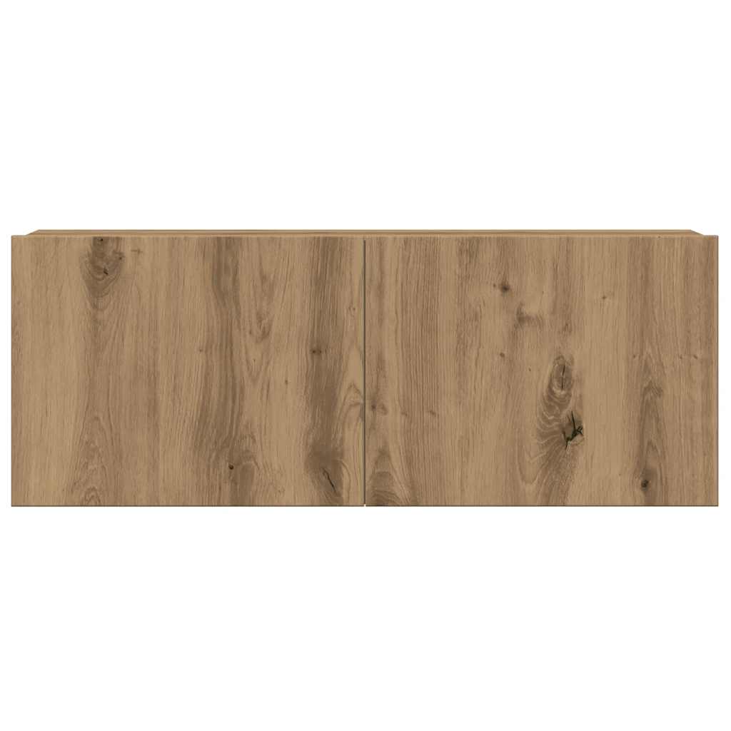 Ensemble de meubles TV 4 pièces, fixation murale, en bois de chêne artisanal