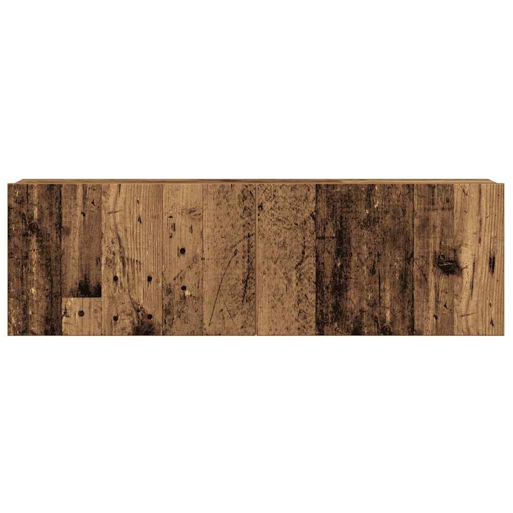 Ensemble de meubles TV 4 pièces, fixation murale, aspect bois récupéré, matériau à base de bois