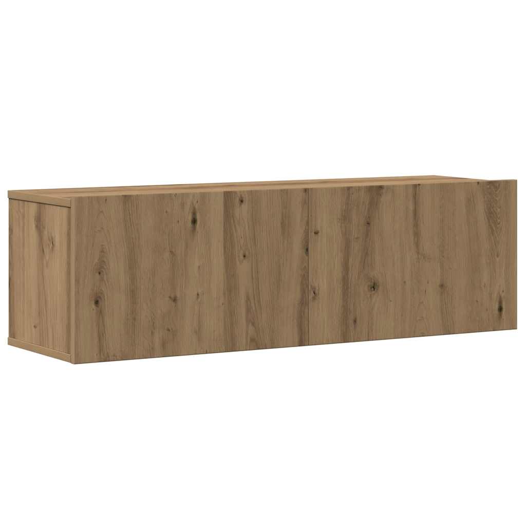 Ensemble de meubles TV 4 pièces, fixation murale, en bois de chêne artisanal