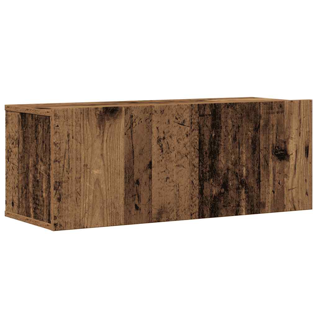 Ensemble de meubles TV 4 pièces, fixation murale, aspect bois récupéré, matériau à base de bois