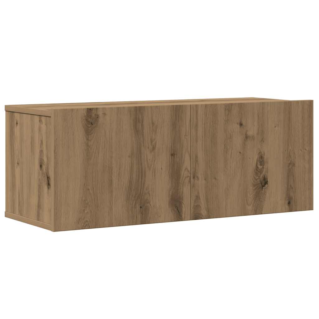 Ensemble de meubles TV 4 pièces, fixation murale, en bois de chêne artisanal