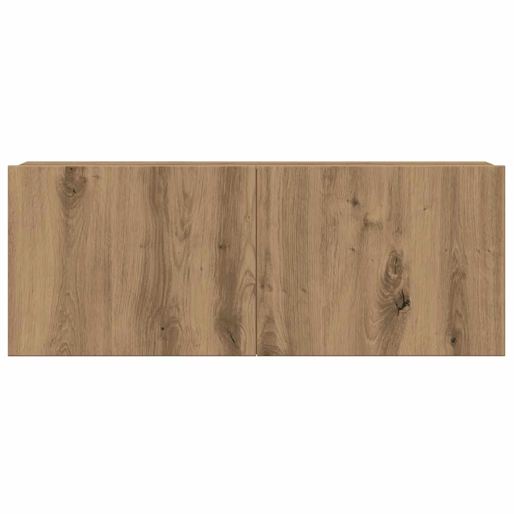 Ensemble de meubles TV 4 pièces, fixation murale, en bois de chêne artisanal