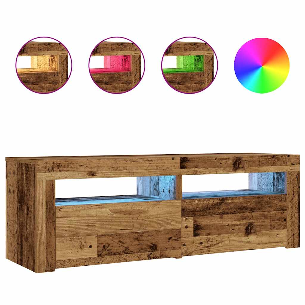 Tables de chevet 2 pièces avec LED aspect bois de récupération 60x35x40 cm