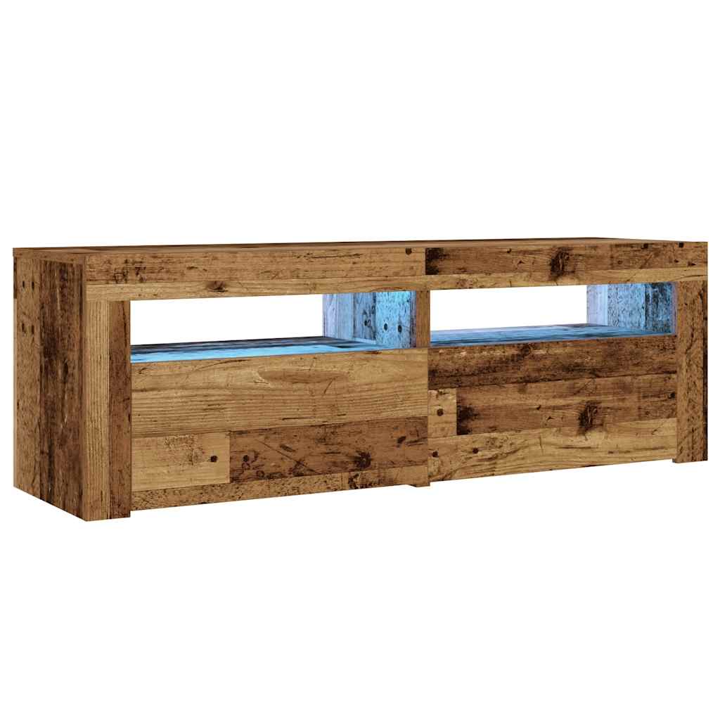 Tables de chevet 2 pièces avec LED aspect bois de récupération 60x35x40 cm