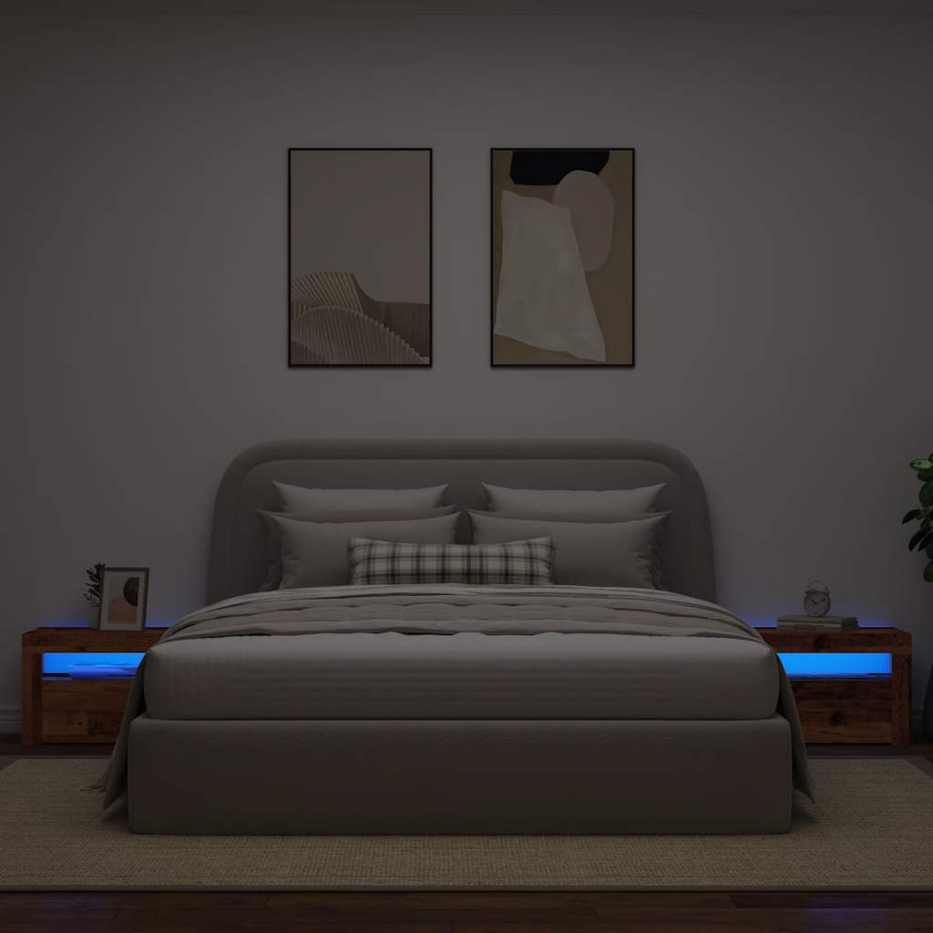 Tables de chevet 2 pièces avec LED aspect bois de récupération 60x35x40 cm