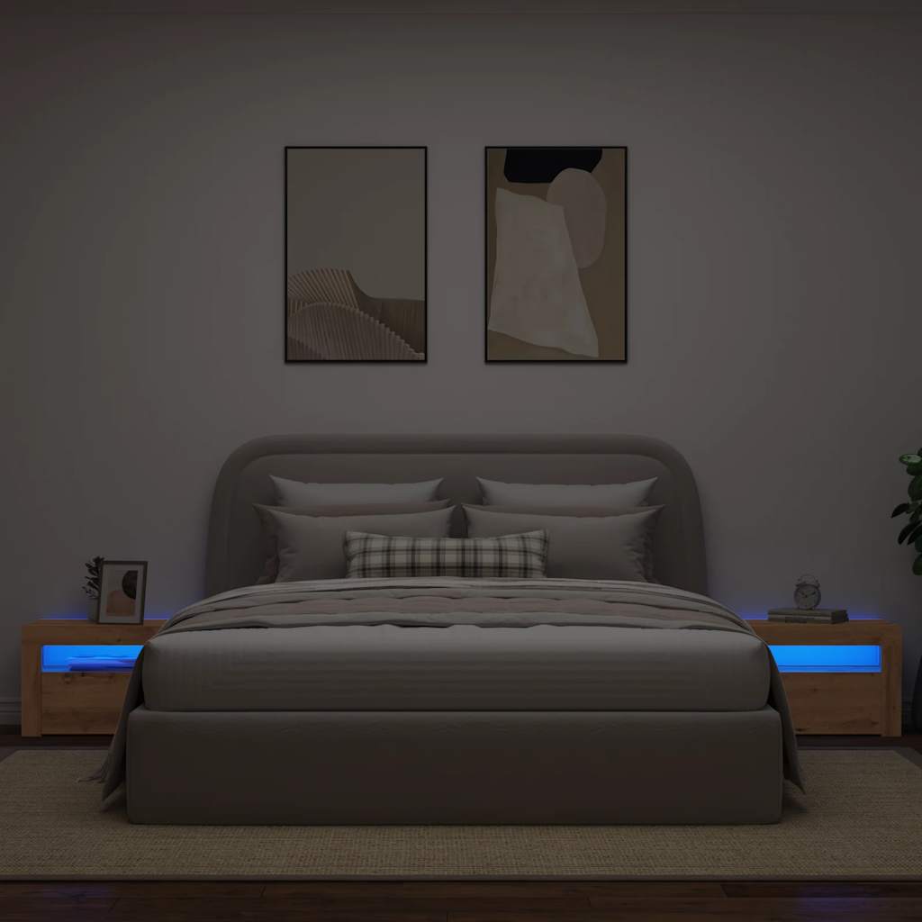 Tables de chevet 2 pièces avec LED Chêne artisanal 60x35x40 cm