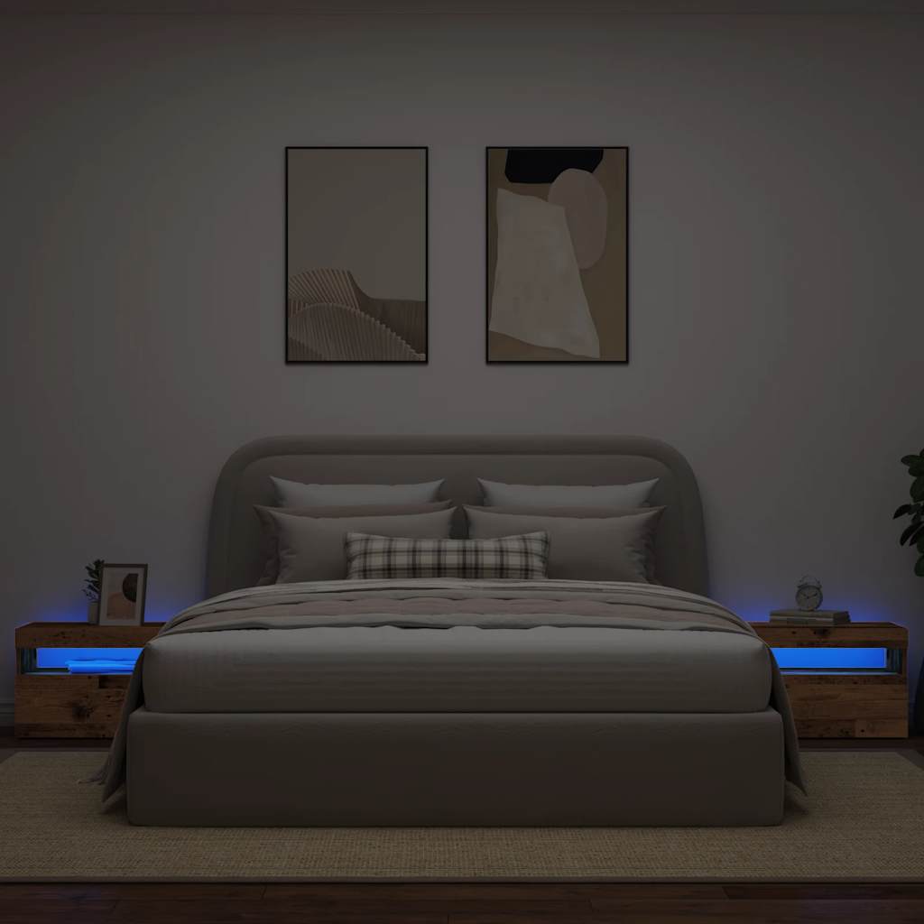 Bedside table with LED lights, reclaimed wood look, 60x35x40 cm