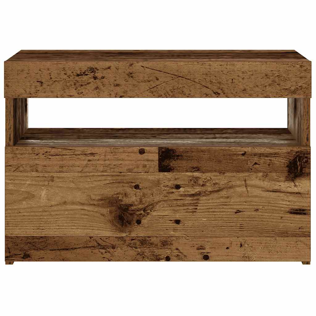 Bedside table with LED lights, reclaimed wood look, 60x35x40 cm