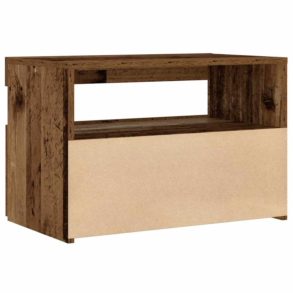 Bedside table with LED lights, reclaimed wood look, 60x35x40 cm