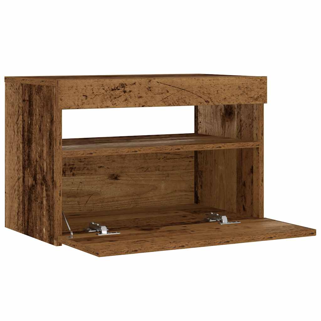Bedside table with LED lights, reclaimed wood look, 60x35x40 cm