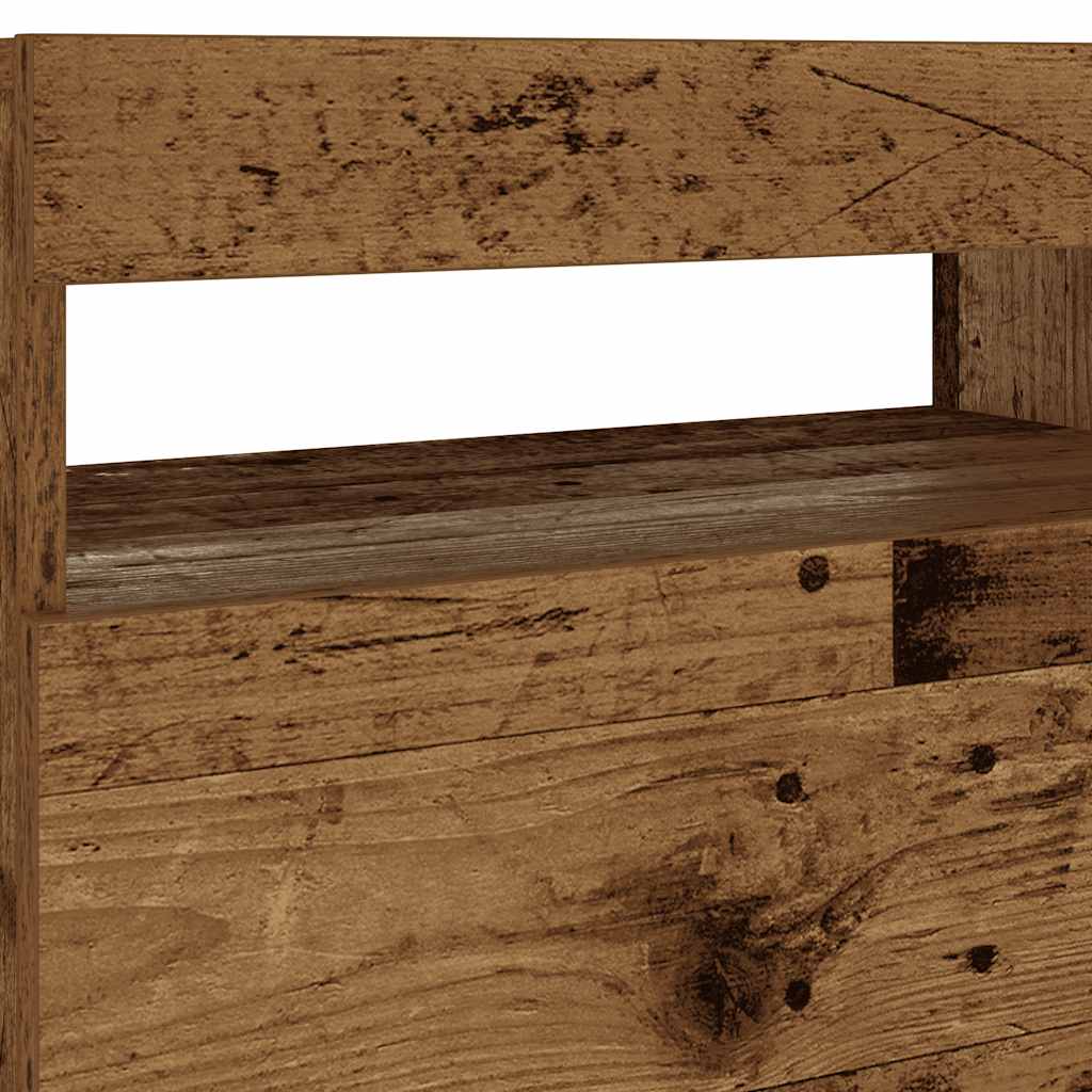 Bedside table with LED lights, reclaimed wood look, 60x35x40 cm