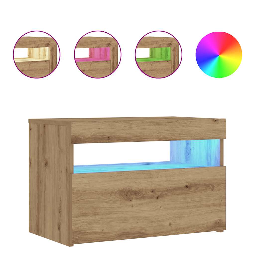 Bedside table with LED lights, Artisan oak, 60x35x40 cm