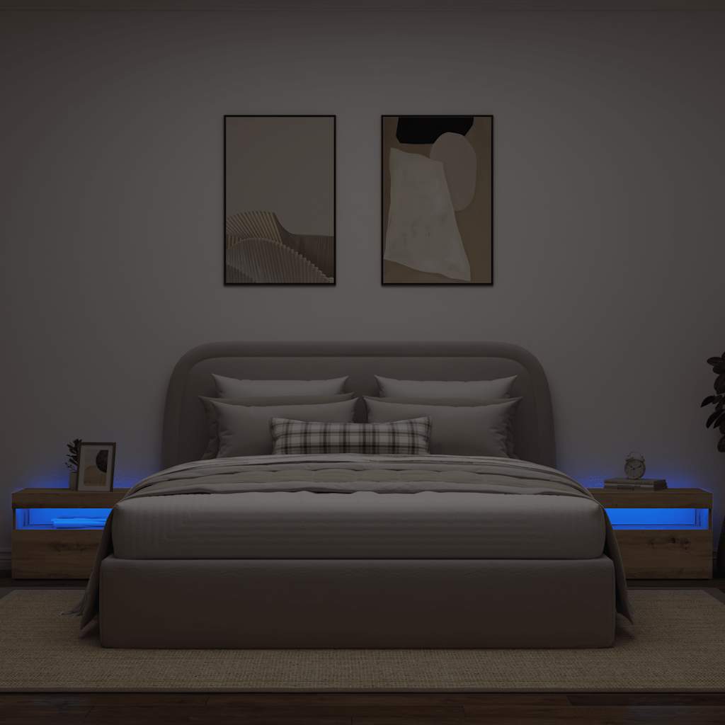 Bedside table with LED lights, Artisan oak, 60x35x40 cm