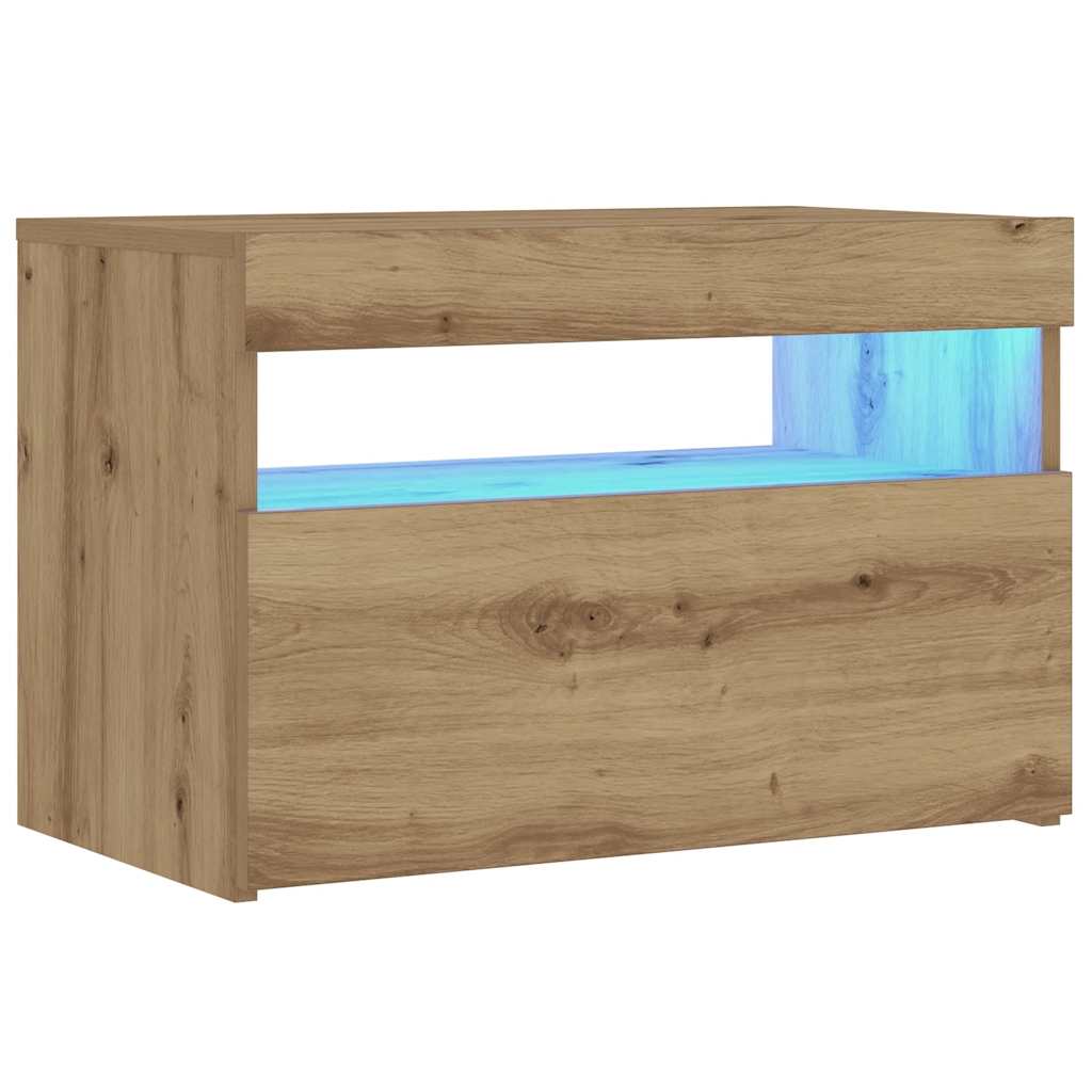 Bedside table with LED lights, Artisan oak, 60x35x40 cm