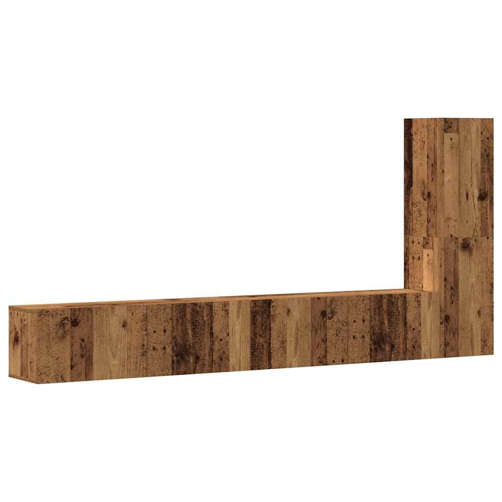 Ensemble de meubles TV 3 pièces, fixation murale, aspect bois récupéré, matériau à base de bois
