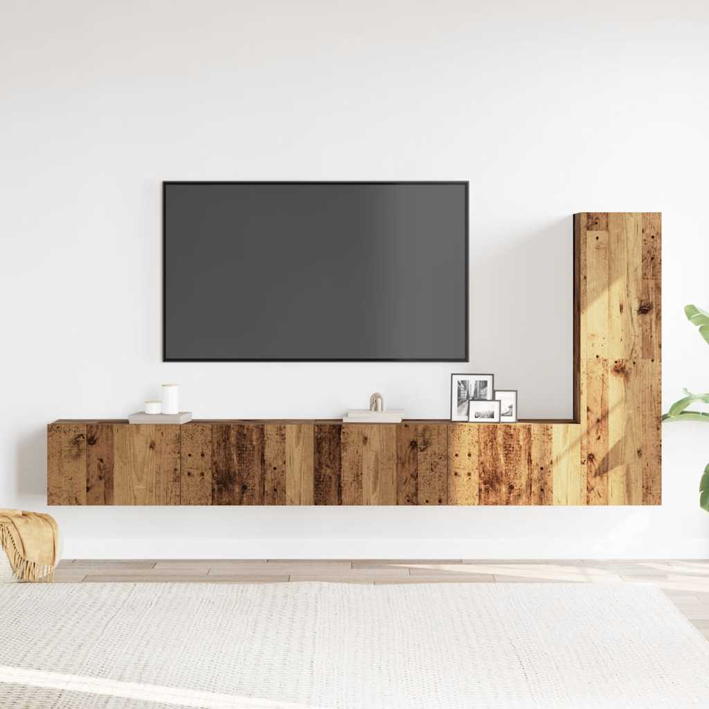 Ensemble de meubles TV 3 pièces, fixation murale, aspect bois récupéré, matériau à base de bois