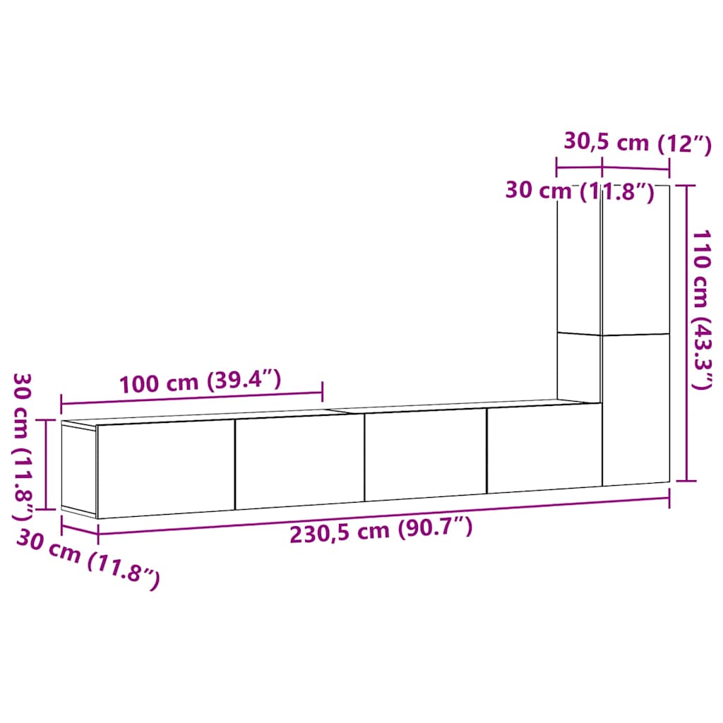 Ensemble de meubles TV 3 pièces, fixation murale, aspect bois récupéré, matériau à base de bois