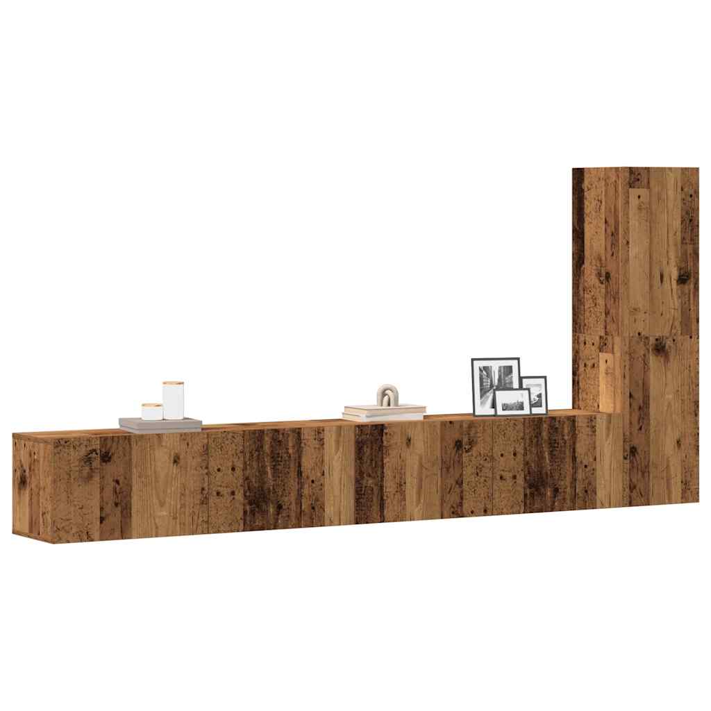 Ensemble de meubles TV 3 pièces, fixation murale, aspect bois récupéré, matériau à base de bois