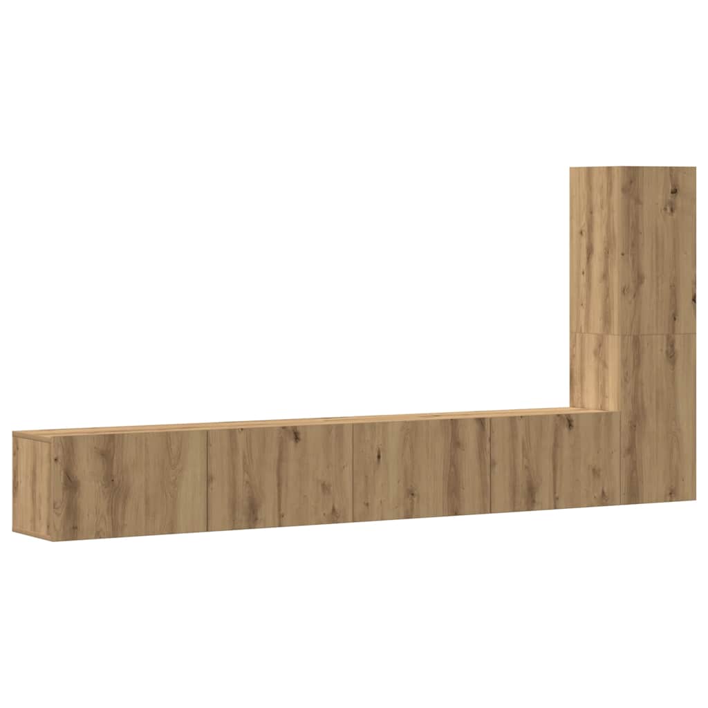 Ensemble de meubles TV 3 pièces, fixation murale, en bois de chêne artisanal