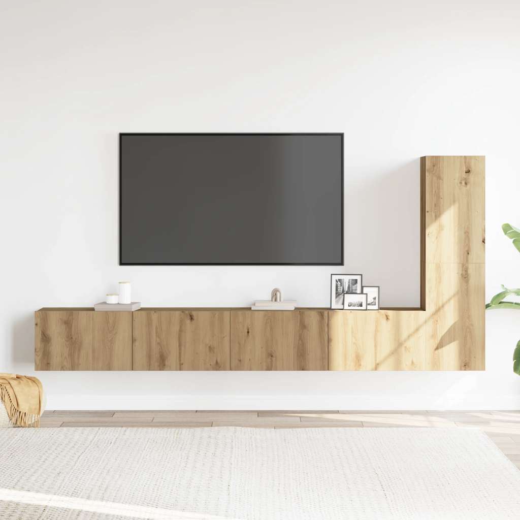 Ensemble de meubles TV 3 pièces, fixation murale, en bois de chêne artisanal