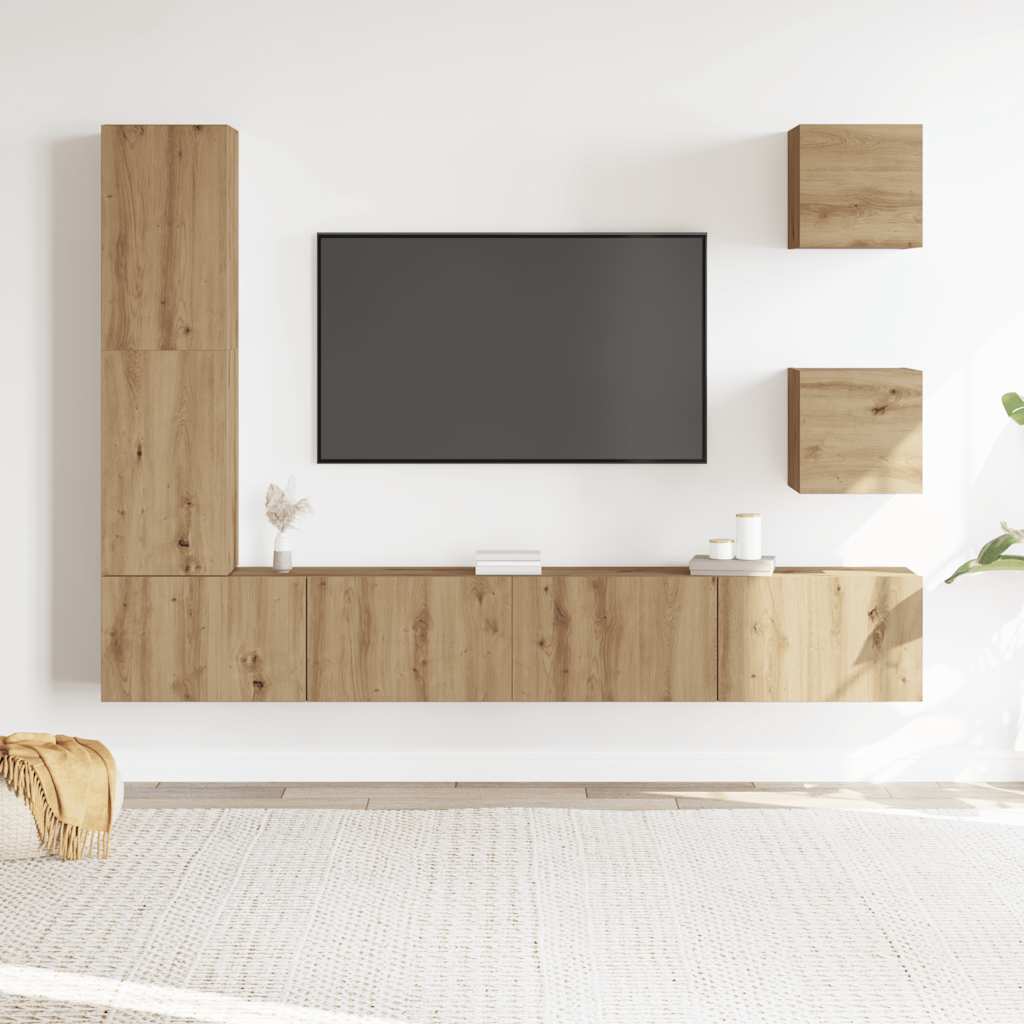 5-tlg. TV-Schrank-Set Wandmontage Artisan-Eiche Holzwerkstoff