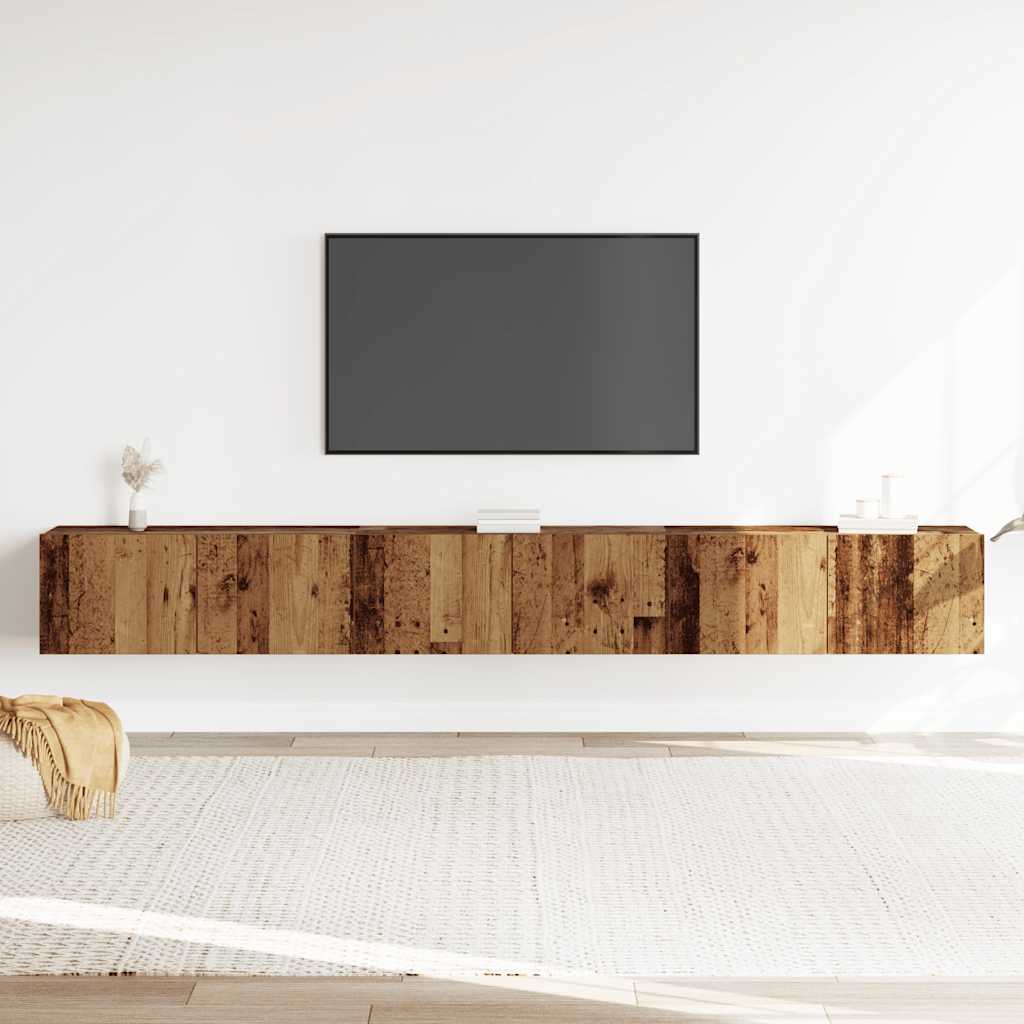 Ensemble de meubles TV 3 pièces, fixation murale, aspect bois récupéré, matériau à base de bois