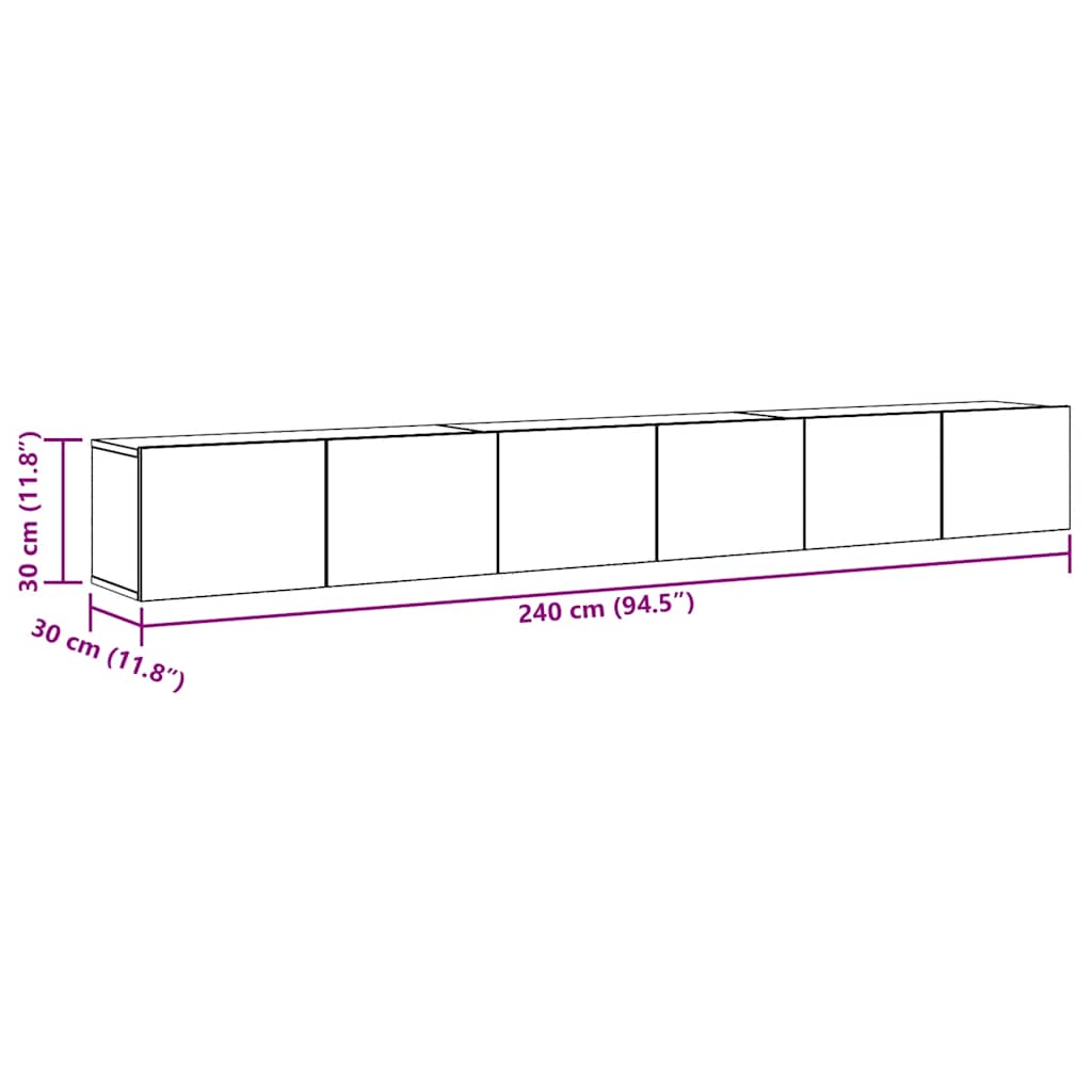 Ensemble de meubles TV 3 pièces, fixation murale, aspect bois récupéré, matériau à base de bois