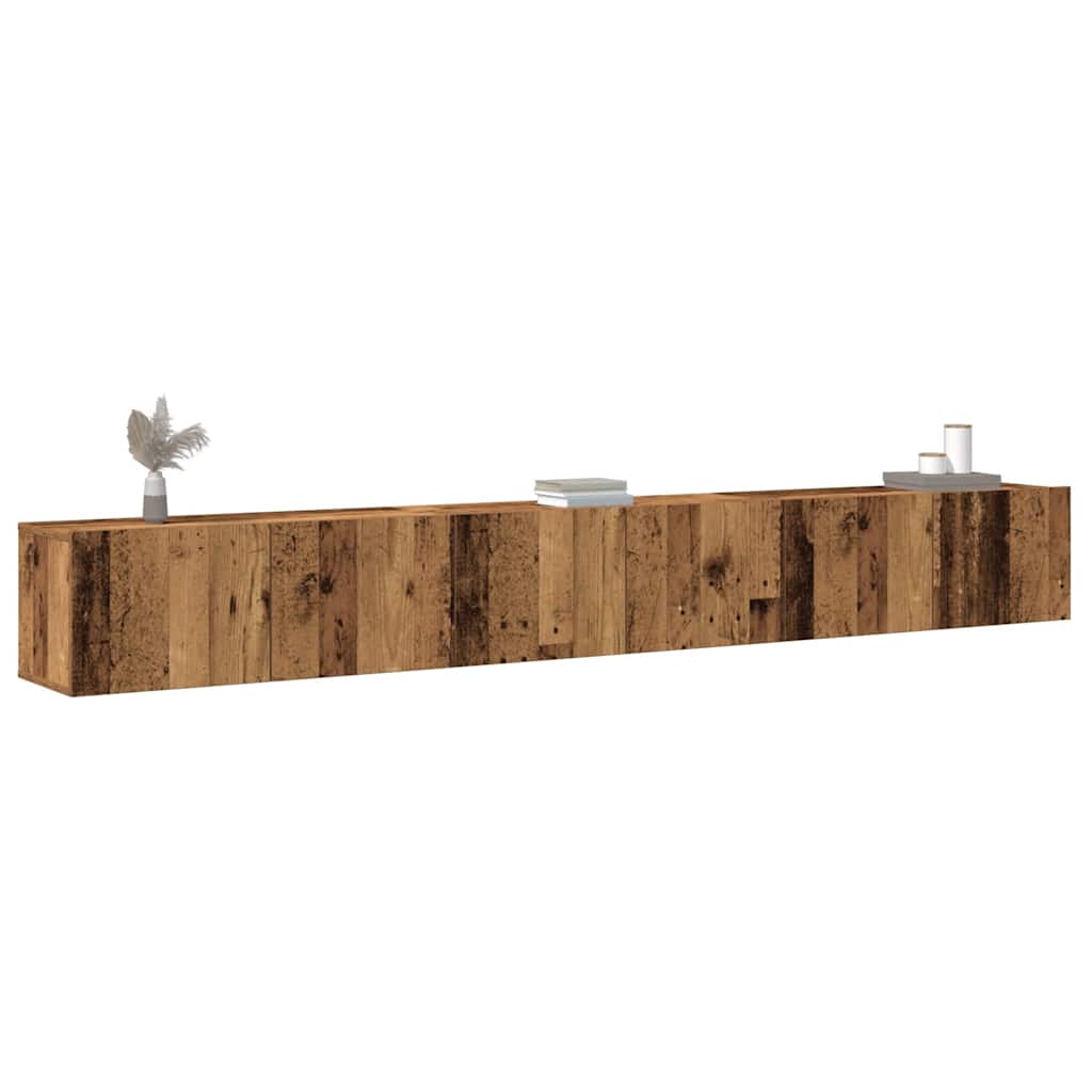 Ensemble de meubles TV 3 pièces, fixation murale, aspect bois récupéré, matériau à base de bois