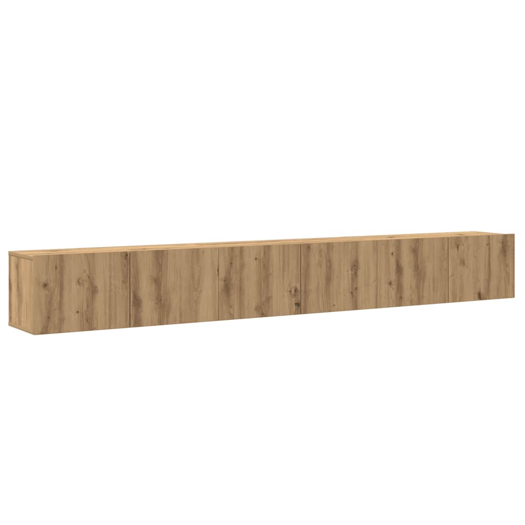 Ensemble de meubles TV 3 pièces, fixation murale, en bois de chêne artisanal