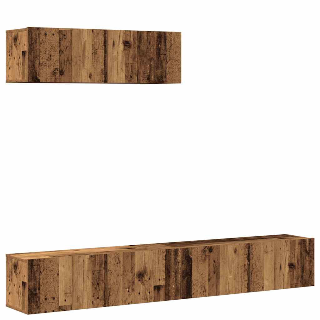 Ensemble de meubles TV 3 pièces, fixation murale, aspect bois récupéré, matériau à base de bois